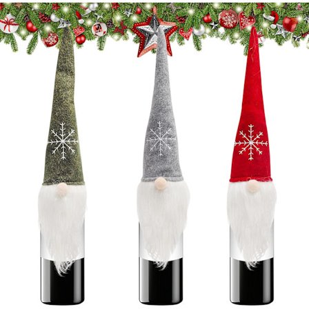 Jultomte vinflaskehatter (3 stycken) 45 x 13 cm Jultomte vinflaskehatter Svenska Tomte Juldekoration vinflaskehatter