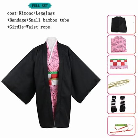 Anime Demon Slayer Nezuko Cosplay Kostym Kimono Kimetsu No Yaiba Kamado Nezuko Kostym Peruk Dam Flickor Kimono Uniform Kläder