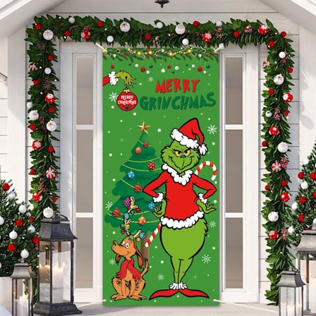 Joulun Ovikoriste, 180x90cm Grinch Ovikoriste, Joulun Oven Ripustusbanneri, Grinch Etuoven Koriste