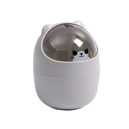 Affaldsspand til skrivebord, skraldespand, sød kreativ papirkurv med låg, soveværelse badeværelse bil indendørs støvspand, 4L, grå