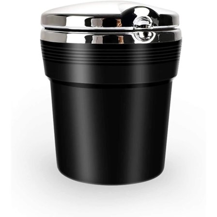 Bärbar askkopp i rostfritt stål med LED-belysning och lock, för bil, hem och kontor, 9,5 x 7,5 x 5,5 cm