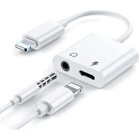 2-porte Lightning til 3,5 mm Mini Jack-kabeladapter, 2 i 1 Lightning-konverteradapter
