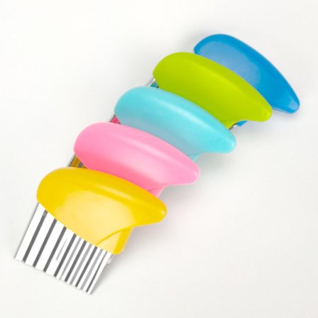 5 stk. kartoffelskræller i rustfrit stål med bølget blad