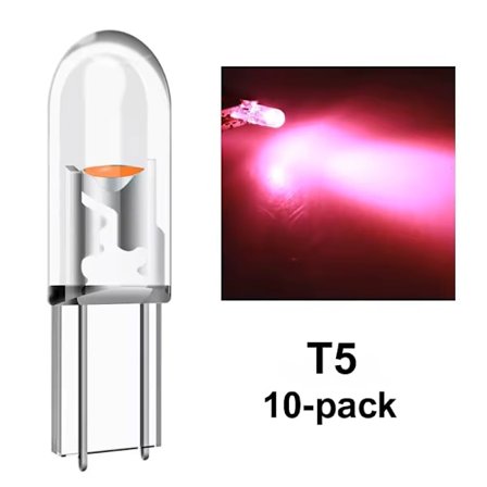 T5 vaaleanpunainen 10 kpl COB Led W2x4.6d W2.1.x4.9d W1.2W W2.3W 12v.