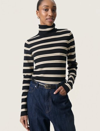 Soaked in Luxury Slspina Stri Ped Rollneck - Black - L