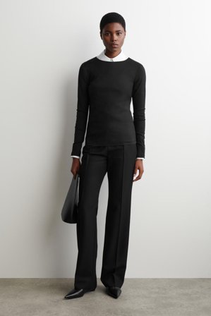 COS Women's Top In Cotone A Maniche Lunghe in Nero