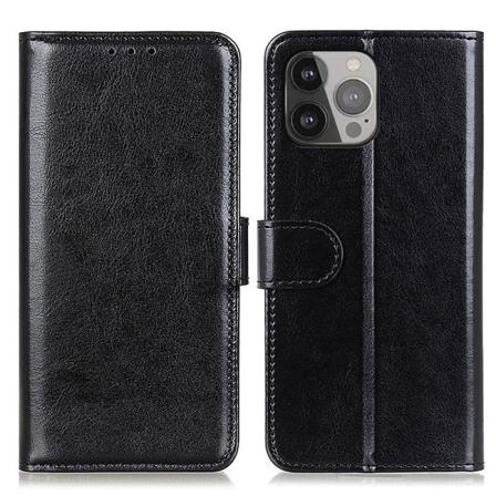 Iphone 13 Pro Max Fodral Crazy Horse Läder Svart Svart