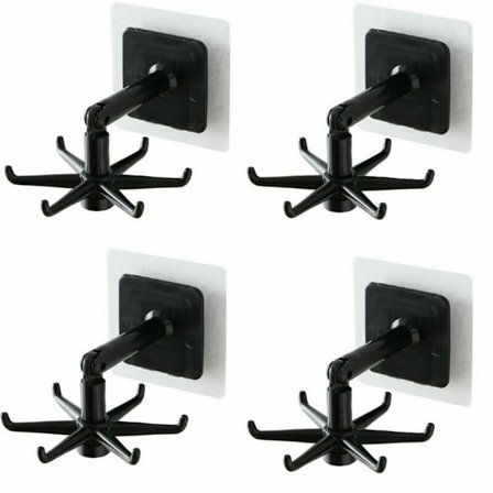 360° Roterande Vikbar Krok Hängare Vertikal Självhäftande Hem Badrum Kök, Svart 4st