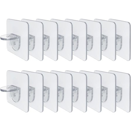 16 Stk. Væghylde Støttepløkker, Gennemsigtig Selvklæbende Krog, ZQKLA