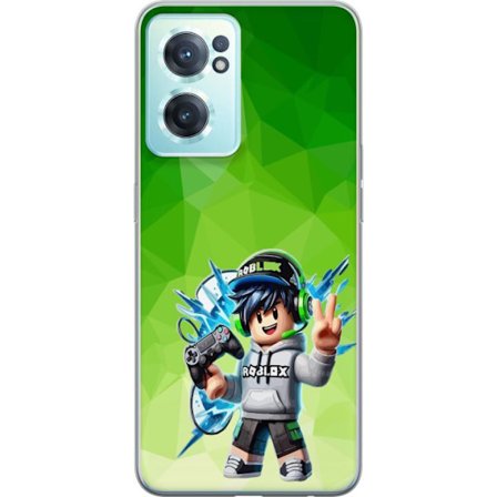 Kompatibelt Mobildeksel til OnePlus Nord CE 2 5G Roblox-inspirert gamerfigur med headset, håndkontroll og energiske effekter mot grønn bakgrunn