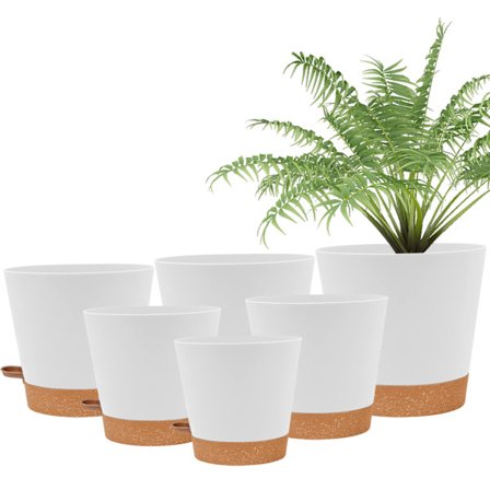 6 stk. selvvandende plantepotter til indendørs brug, plastikblomsterpotter, hvide