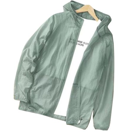 Lättviktsjacka för solskydd för män, andningsbar UV-tröja med lång ärm, solskyddande, svalnande huva för sommarfiske, vandring, träning, grön, XL