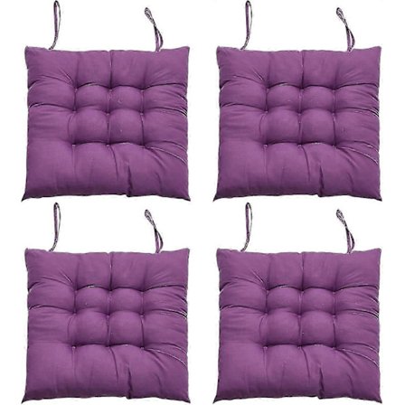 4-delt set med seteputer for spisestoler, 40 x 40 cm komfortabel setepute for spisestol, kjøkkenstolspute med bånd (lilla)-WELLNGS