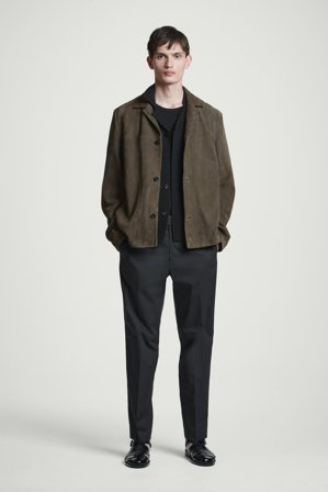 COS Men's Cotton Regular Fit Straight Leg Trousers in Black