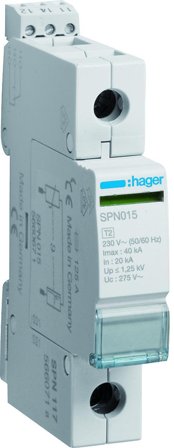 Hager SPN117 Överspänningsskydd begränsar restspänning till =1,5 kV Med fjärrkontakt, 400 V, Anslutningsdon & kablar