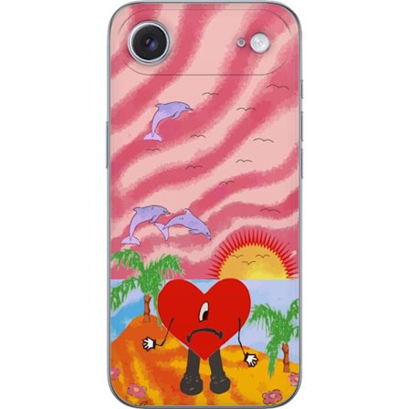 Yhteensopiva Puhelinkuori Apple iPhone 17 Air Bad Bunny värikkäässä tikatussa takissa sydänkuvioilla ja aurinkolaseilla modernissa katutyylissä