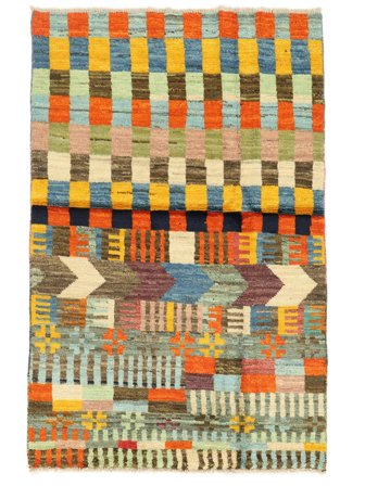 Hand Knotted Berber Colourful Rug 88X138 Wool Brown/Green Small