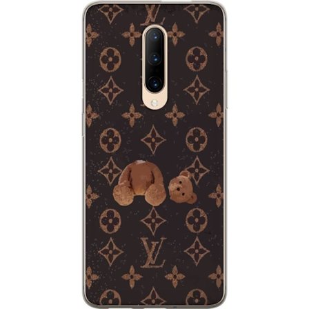 Kompatibel Mobilcover til OnePlus OnePlus 7 Pro Luksuriøst monogrammønster med knust bamse i mørk modeæstetik