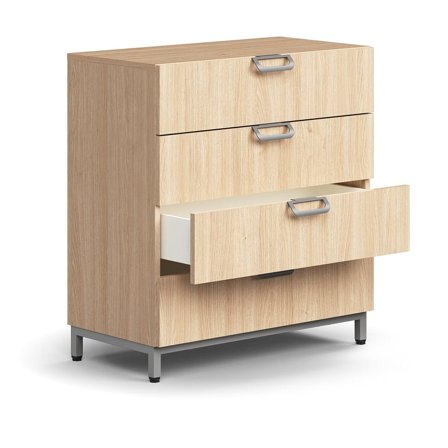 Skuffeseksjon QBUS, benstativ, åpent håndtak, H868 B800 D400, sølv, eik