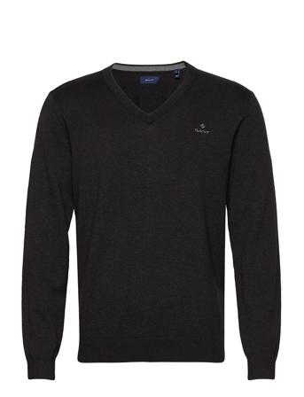 Classic Cotton V-Neck Strikket Trøje V-hals Sort GANT