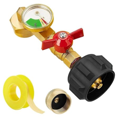 Propan Tilfyllingsadapter for 1lb Tanker, 90 Graders Propanadapter 20lb til 1lb Konverter med Måler og Kontrollventil