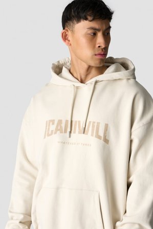 ICANIWILL - Revive Oversized Hoodie Print Men Light Beige - Heren - sportkleding van ICIW