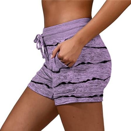 Casual Shorts Kvinnor Hög Midja Katter Print Dragsko Snabb