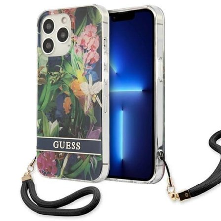 Guess iPhone 13 Pro Skal Flower Strap - Blå