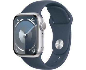 Apple Watch Series 9 GPS 41mm Silver Aluminium Case with Storm Blue Sport Band - M/L - Fyndvara - Smartare. Ljusare. Mäktigare.