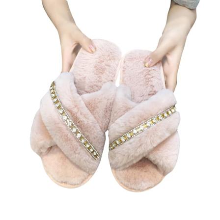 Kvinnor Flat Fuzzy Tofflor Slip On House Skor