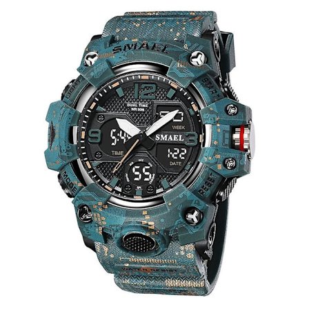 Smael Dual Time Herreur Mode Vandtæt Kvarts Digitalt Armbåndsur Vækkeur LED Baggrundslys Kalenderure 8008