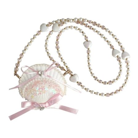 Stilfuld Perler Pailletter Udsmykket Telefon Bagside Klips, Naturlig Skal Charm Trendy Taske Skulderrem til Hverdagsbrug 120cm blå(h})