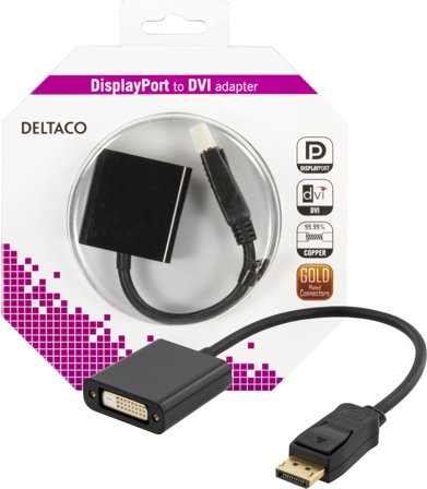 Deltaco DP-DVI14-K - DisplayPort-kabel - enkeltlenke - DisplayPort (hann) til DVI-I (hunn) - 0.2 m - svart