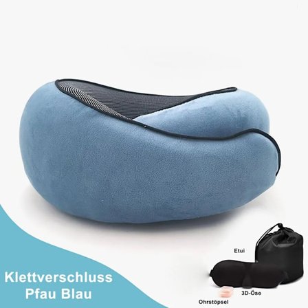 Resepåse, nackstöd, justerbar kudde för sömn, påfågelblå 3D-ögonmask, öronproppar magiska klistermärken