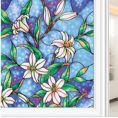 Solfarget glassfilm: Statisk klistrende dekorativ UV-solblokkerende glassvindudeksel for hjemmet bad (Blå, 7,8 x 39 tommer)