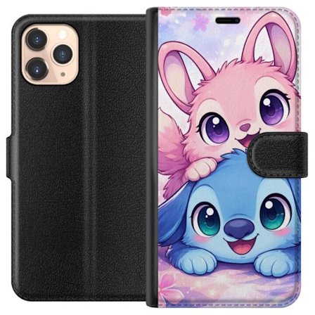 Kompatibel Tegnebogsetui til Apple Apple iPhone 11 Pro Sød kawaii illustration med pink og blå fantasidyr, store øjne og bløde farver perfekt til