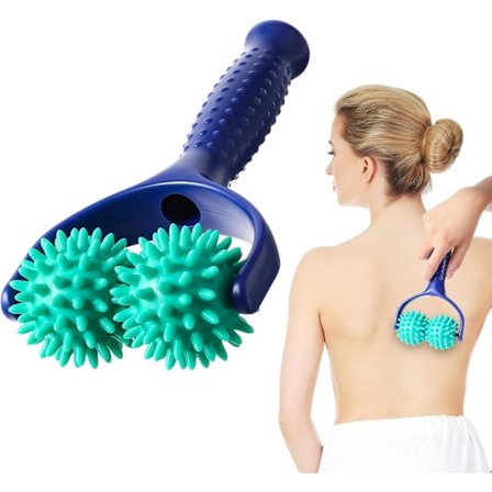 2-hjuls silikon piggete massasjeballrulle med håndtak - Håndholdt trykkpunktsmassasje for fot, nakke, arm, bein, kropp, muskelsmerter og