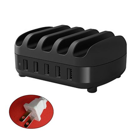 5V2.4A Laddningsstation för mobiltelefon 5 USB -portar Laddningsställ Surfplatta Power Hemmakontoret USB laddare