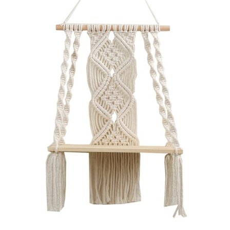 Nordisk Håndvevd Gobelin Med Oppbevaringshylle Makrame Veggoppheng