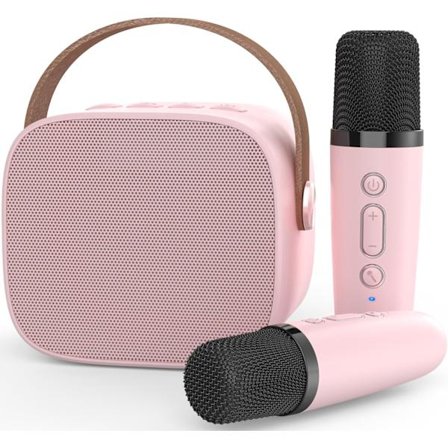 Mini Karaoke-maskin, Morsomme leker Julegaver Bursdagsgaver til barn i alderen 4-12 jenter, gutter, voksne (Rosa 2 mikrofoner)