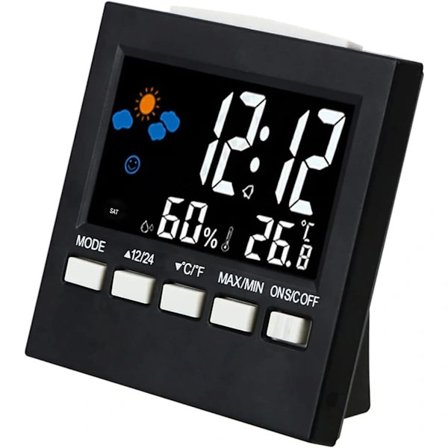 Sød Lille Digital Vækkeur Vejr Seng Ure Tid Temperatur Luftfugtighed 12/24H til Hjem Soveværelse Kontor