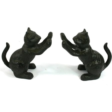 Sett med 2 bokstøtter/dørstoppere i støpejern med kattemotiv – Lekfull design for katte- og bokelskere – FA – svart