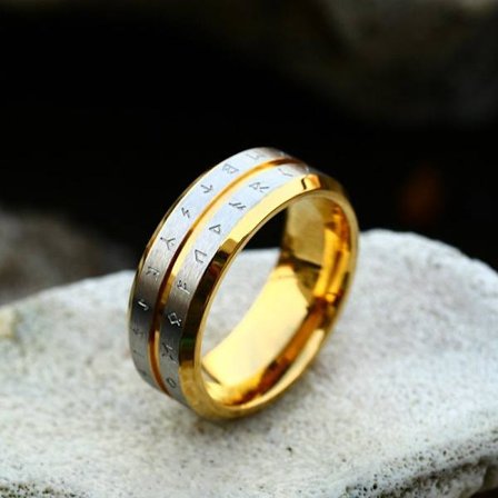 Ring - Nordic Mythology - Runes Brushed steel / Gold