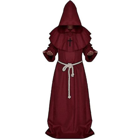 Män Munk Hooded Robe Kappa Cape Friar Medeltida Präst Cosplay kostym V