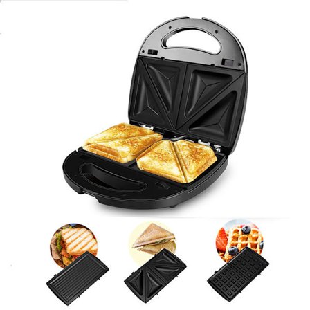[3in1 Multifunksjon] (Vaffeljern, Grill, Sandwich, Croque Monsieur, Avtakbare Non-Stick Plater, 75