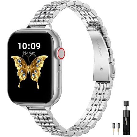 Metallarmband kompatibelt med Apple Watch 41mm 40mm 38mm, justerbart för iWatch Series 9 8 7 6 5 4 3 2 1 SE 2/1 Ultra 2/1, Silver