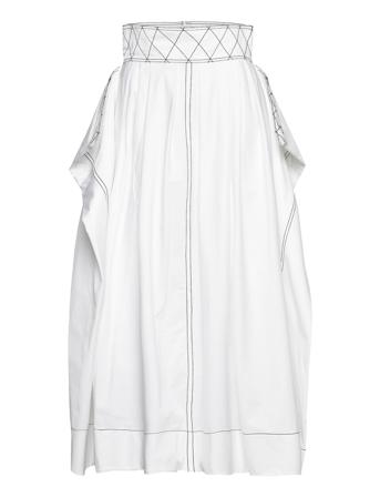 Diamond Topstitch Poplin Skirt Lång Kjol Vit Tory Burch