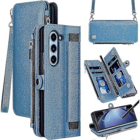 Plånboksfodral för Samsung Galaxy Z Fold 5, Z Fold 5 Fodral med S Pen-hållare med rem & Dragkedja Magnetisk Flip Läderfodral [BR]