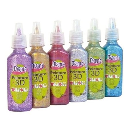 3D-färg - DIAM'S - Total Star-set - 6 glitterfärger - 20 ml - Klar att skapa