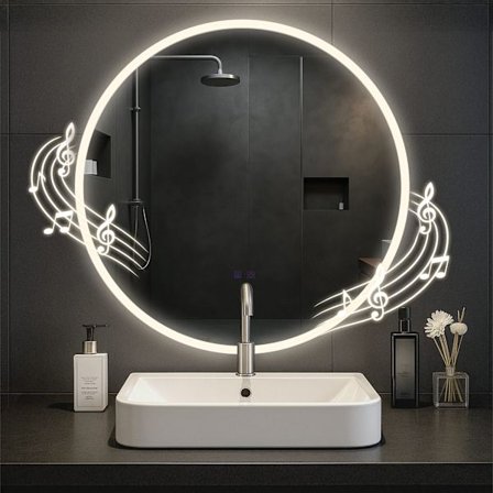 Rund badrumsspegel-Make-up Mirror-Bluetooth-högtalare, LED, anti-condensation, Splash-Proof